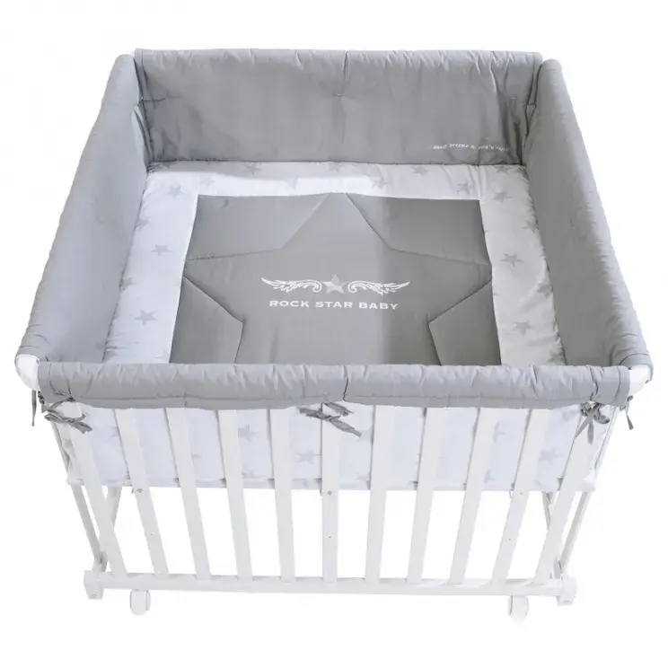 Детский квадратный манеж ROBA 100*100 с бампером Rock Star Baby, белый 0246WRS2