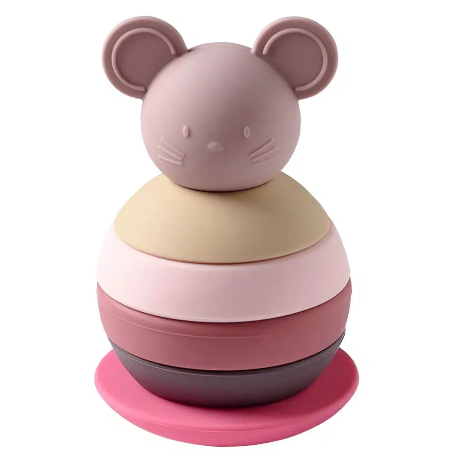 Игрушка-пирамидка Nattou силиконовая Мышка pink 875356, розовый, высота 15 см