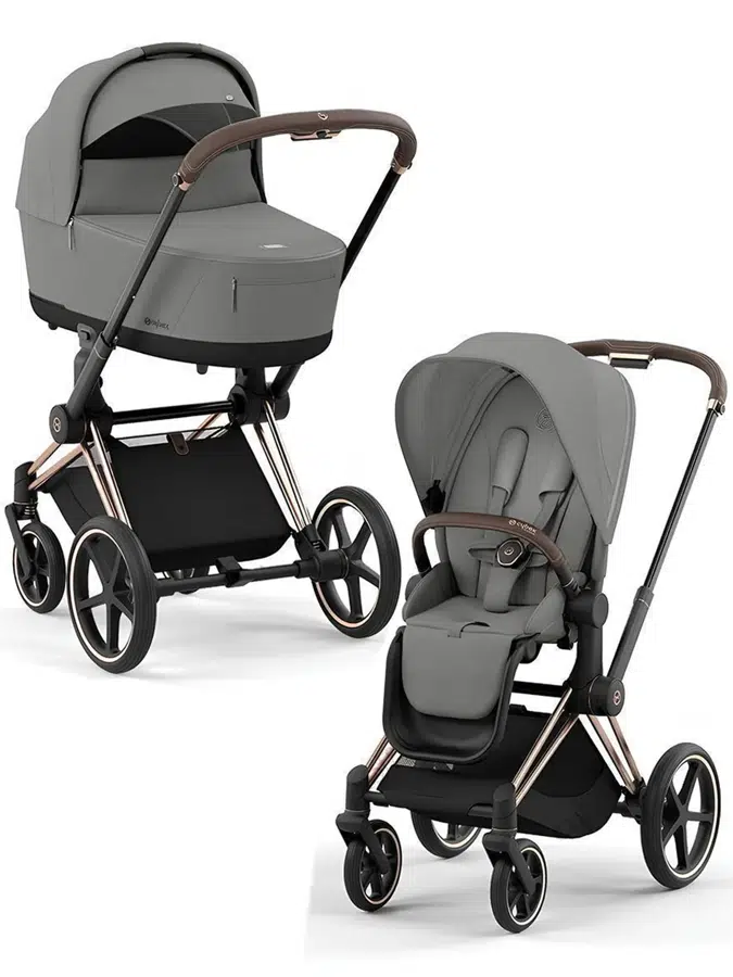 Коляска 2 в 1 Cybex Priam IV Mirage Grey/Rosegold, до 22 кг, всесезонная, серый