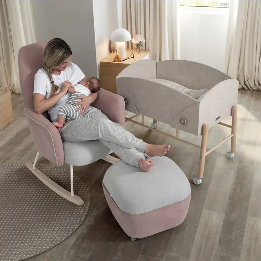 Кресло-качалка Micuna Wing/Moom дерево (wood) текстиль розовый/светло-серый (pink tierra/light grey)