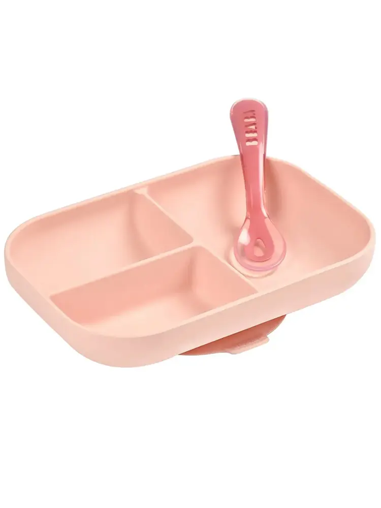 Набор посуды Beaba тарелка, ложка Silicone Set Rose 913456