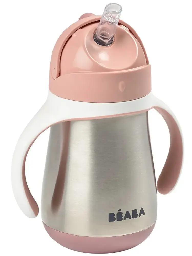 Поильник термос Beaba Tasse Paille INOX 250ML O PINK 913482, с трубочкой