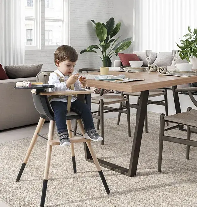 Стул Micuna OVO ORIGINAL LUXE TIMBER дерево/антрацит (wood/anthracite) кожаные ремни бежевый (beige)