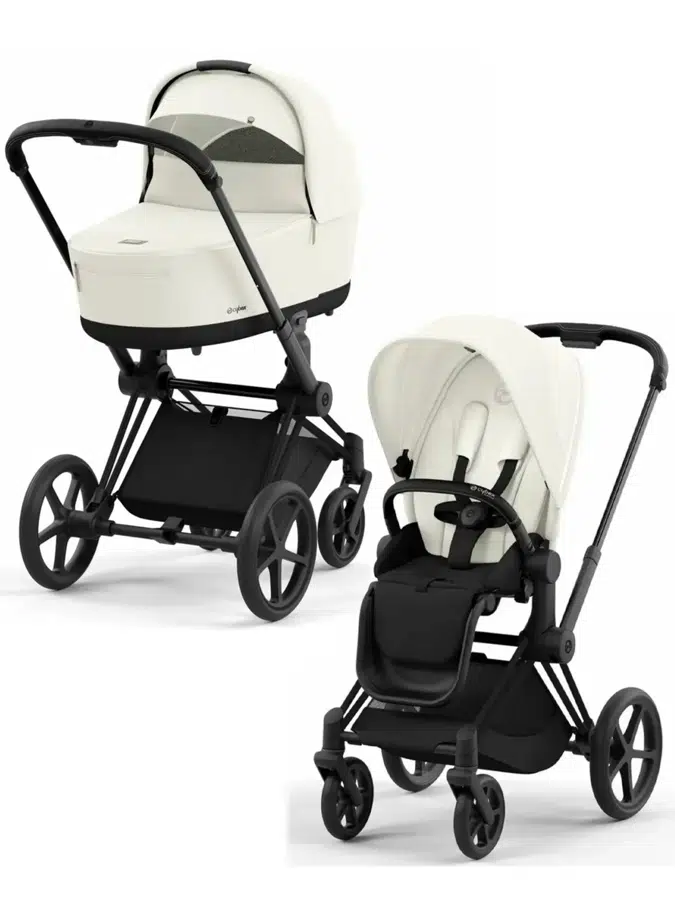 Коляска 2 в 1 Cybex Priam IV Off White/Matt Black 523001609, до 22 кг, всесезонная, черный