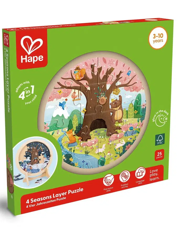 Пазл HAPE "Умняша" Времена Года, 4 картины с подставкой E1653_HP