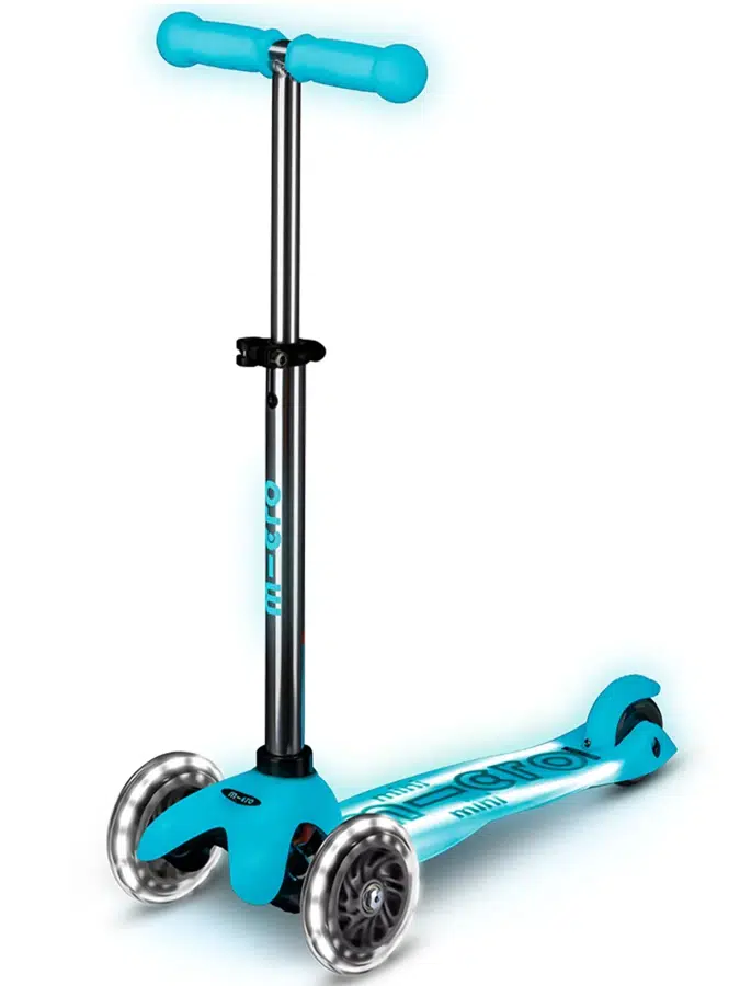 Самокат Mini Micro Deluxe Glow Plus (светящийся) LED аква
