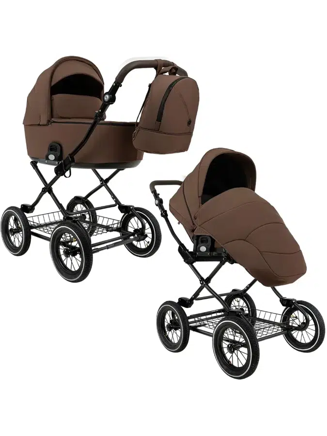 Коляска 2 в 1 ROAN Bass Next Classic Mocha Mousse/Black/12d/руч.Cappuccino (2 коробки) BNC/81/2