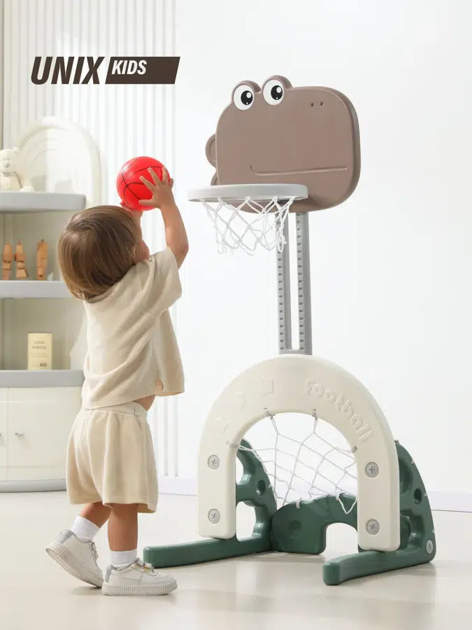 Стойка баскетбольная и хоккейные/футбольные ворота UNIX Kids Dino (3 в 1) Green PPBSDINOGR