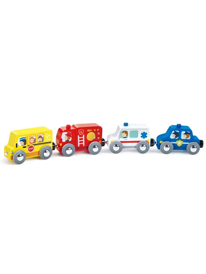 Игровой набор HAPE «Едем вместе» 4 машинки Поезд Службы спасения E8782_HP
