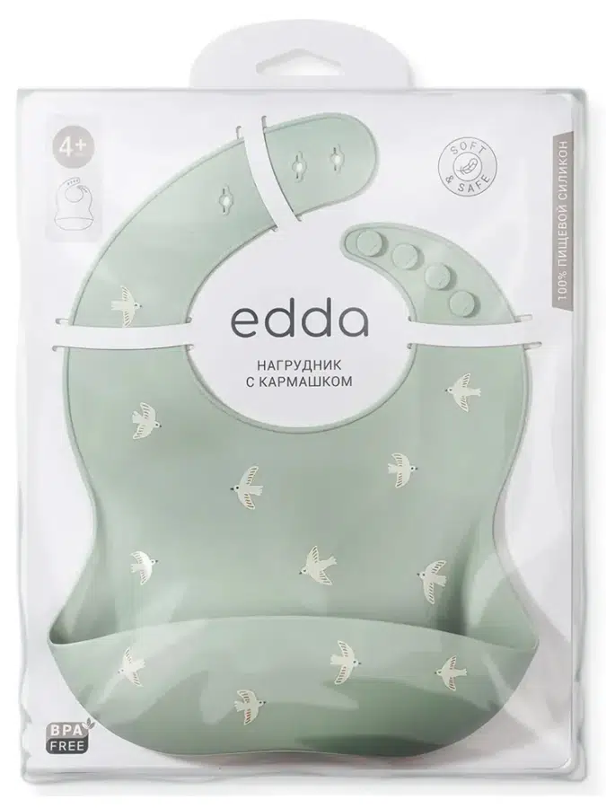 Нагрудник edda силиконовый Птички, Шалфей SB04-01001