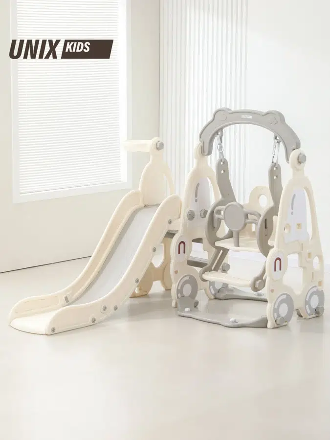 Горка с качелями UNIX Kids Car Grey PSLSWGY