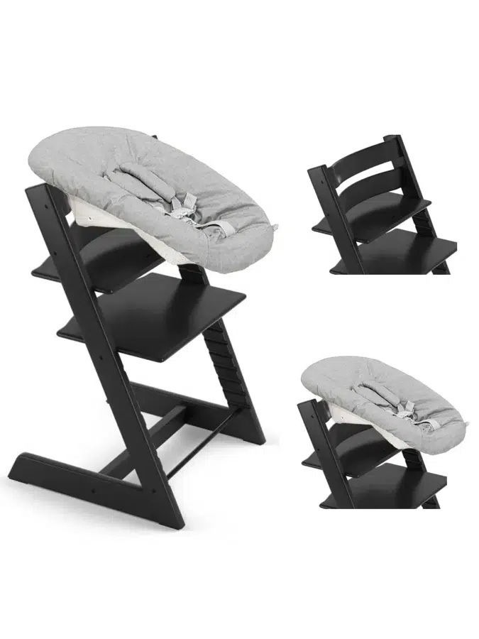 Стул Stokke Tripp Trapp Черный (Black) 100103 + Сиденье 0+ Серый (Grey) 526101