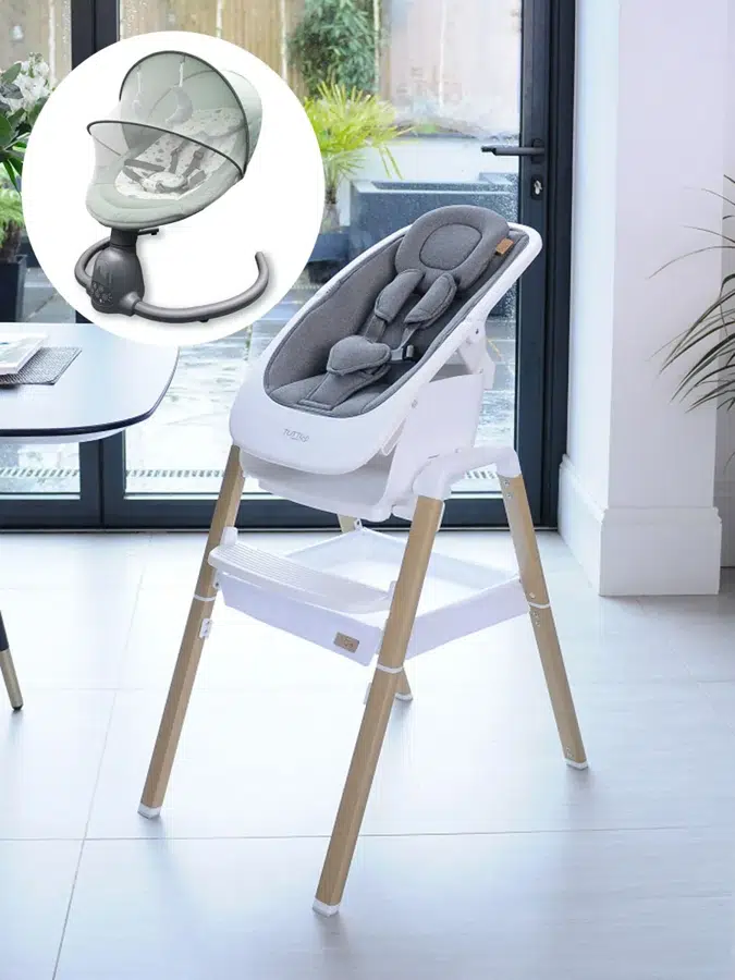 Набор: Стульчик Tutti Bambini NOVA Complete White/Oak 611010/3511B + Качели Fiorellino mint BSN001