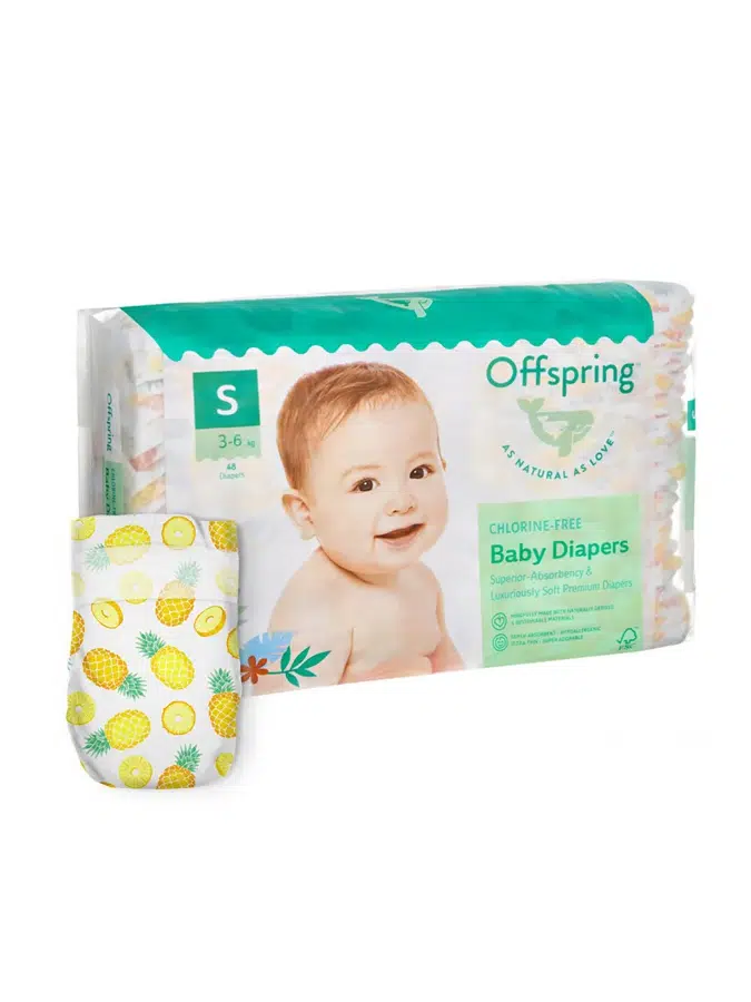 Подгузники Offspring S 3-6 кг Ананасы 48 шт OF01S48PHP