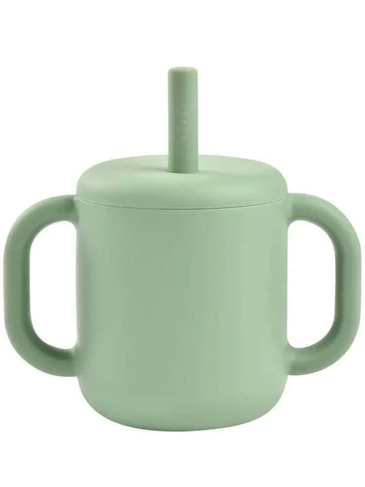 Поильник Beaba 170 мл. с крышкой и трубочкой TASSE PAILLE SILICONE ЗЕЛЕНЫЙ (S GREEN) 913573