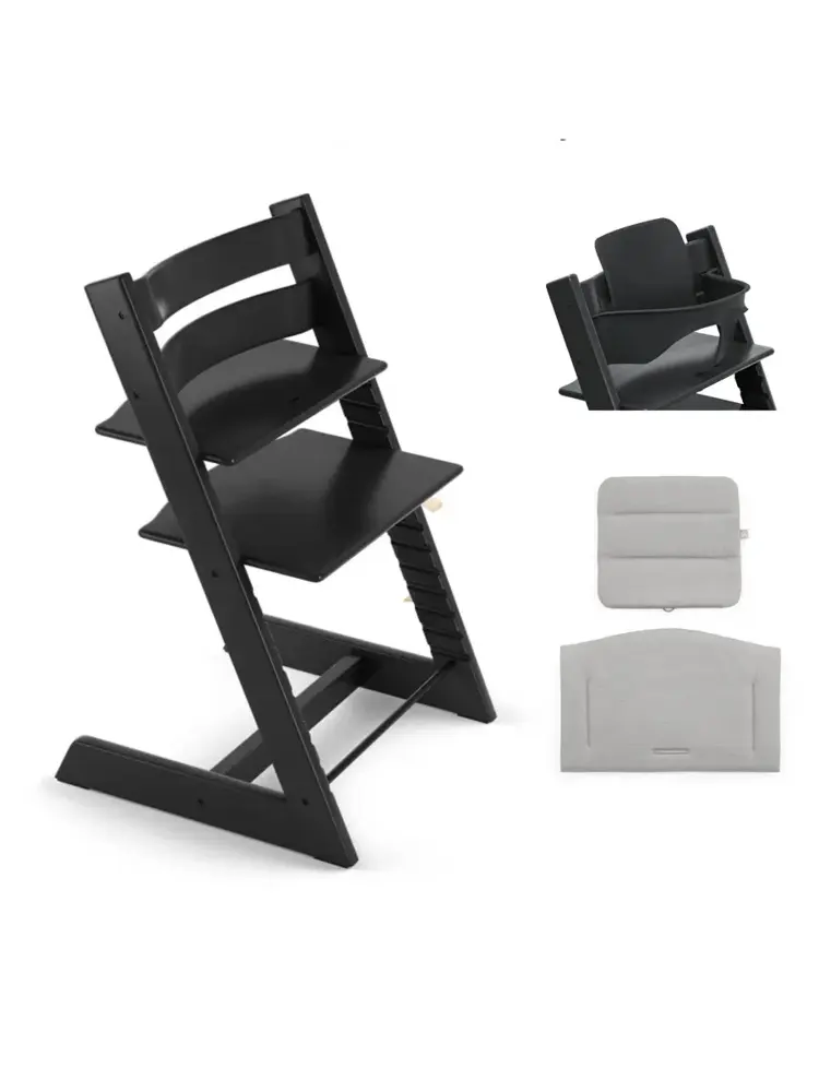 Стульчик Stokke Tripp Trapp Черный (Black) 100103 + Сиденье 6+ Черный (Black) 650002 + Подушка Антрацит (Anthracite) 690001