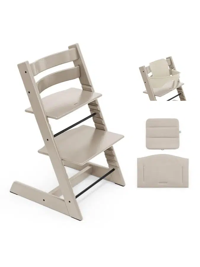 Стульчик Stokke Tripp Trapp Кашемировый Серый (Cashmere Grey) 100147 + Сиденье 6+ Ванильный (Vanilla White) 650011 + Подушка Бежевый (Beige) 690002
