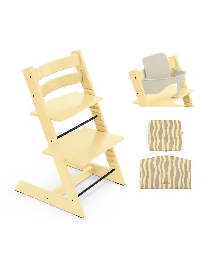 Стульчик Stokke Tripp Trapp Желтый (Lemon Yellow) 100148 + Сиденье 6+ Ванильный (Vanilla White) 650011 + Подушка Лимонный (Lemon Daze) 690011