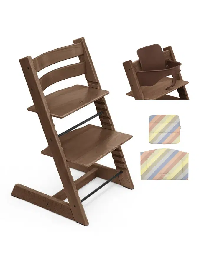 Стульчик Stokke Tripp Trapp Коричневый (Warm Brown) 100143 + Сиденье 6+ Коричневый (Warm Brown) 650009 + Подушка Пастельная полоска (PastelStripes) 69