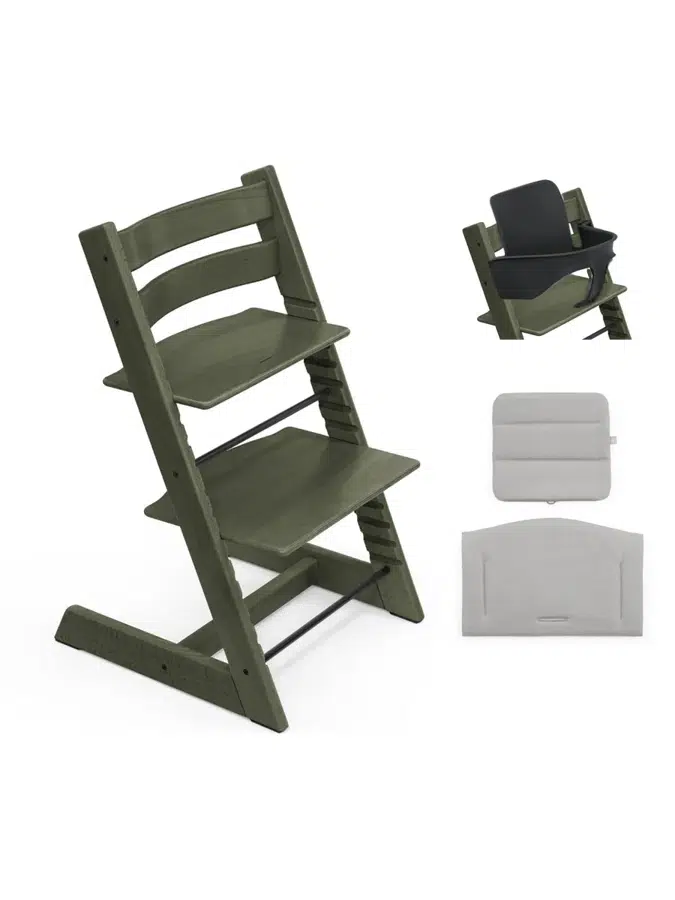 Стульчик Stokke Tripp Trapp Зеленый мрамор (Marble Green) 100145 + Сиденье 6+ Черный (Black) 650002 + Подушка Антрацит (Anthracite) 690001