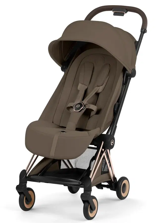 Коляска прогулочная Cybex Coya Style 2026, коричневый, шасси роузголд (coconut brown/rosegold), с дождевиком