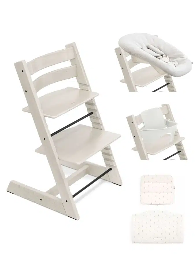Стул Stokke Tripp Trapp Отбеленный (Whitewash) 100105, Сид-е 0+ Ваниль(Vanilla)526105, Сид-е 6+ Белый(White)650003,Подушка Кремовый(Wheat Cream)690007
