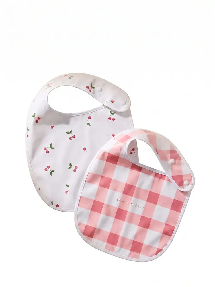 Фартук нагрудный Happy Baby на кнопке 2 шт. клетка и вишня (checkered pattern and cherry) 16019