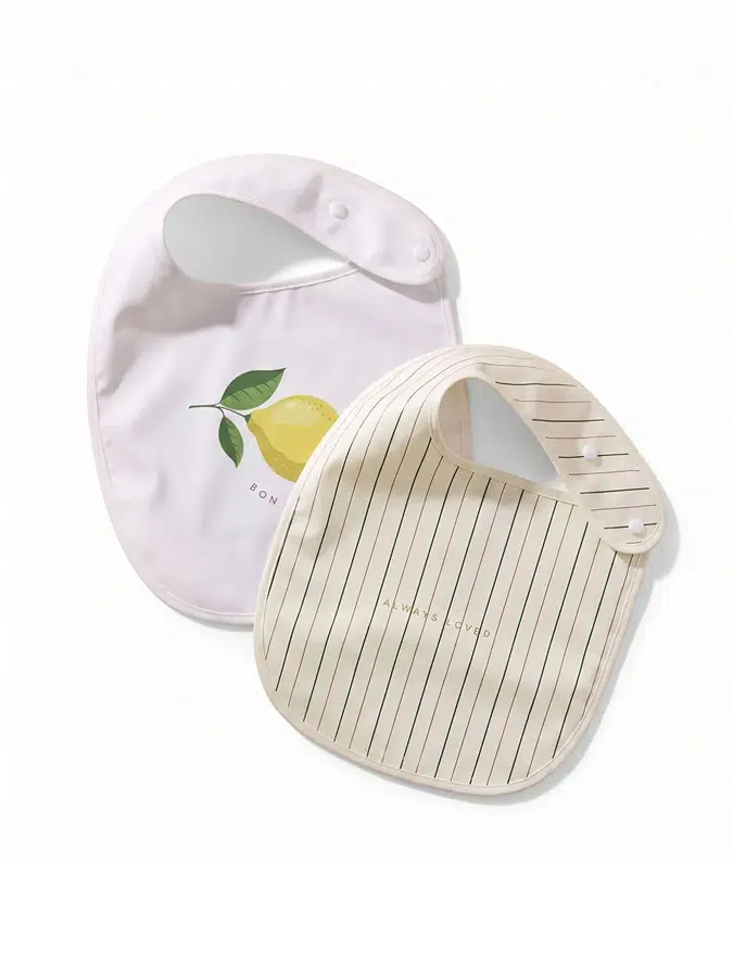 Фартук нагрудный Happy Baby на кнопке 2 шт. полосы и лимон (stripes and lemon) 16019