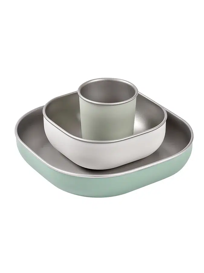 Набор посуды Beaba нерж сталь: тарелка, миска, стакан COFFRET REPAS INOX ШАЛФЕЙ (SAGE GREEN) 913583